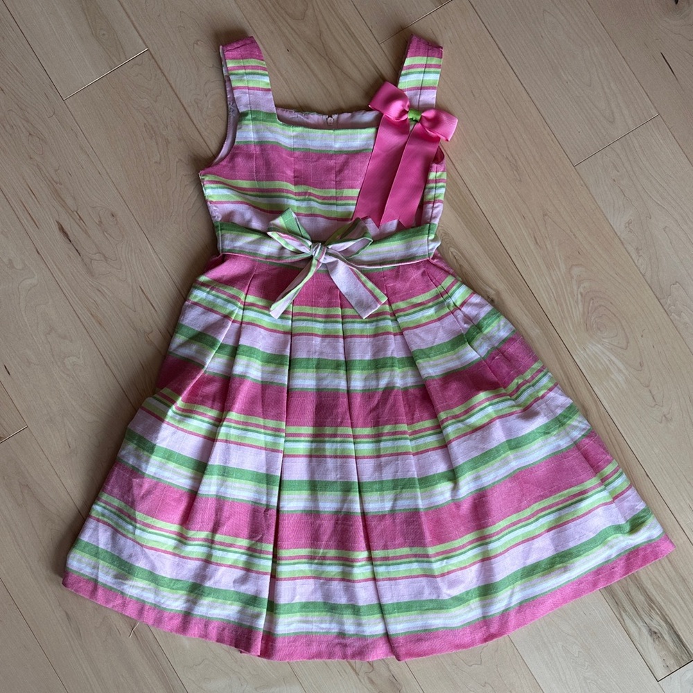 Bonnie Jean Pink and Green Striped Kids Dress